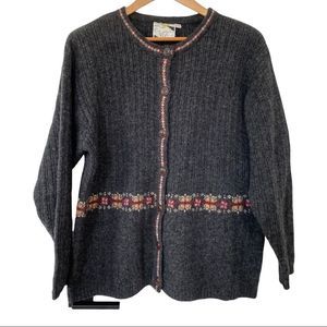 Viva 100% wool grey button front sweater L VGUC